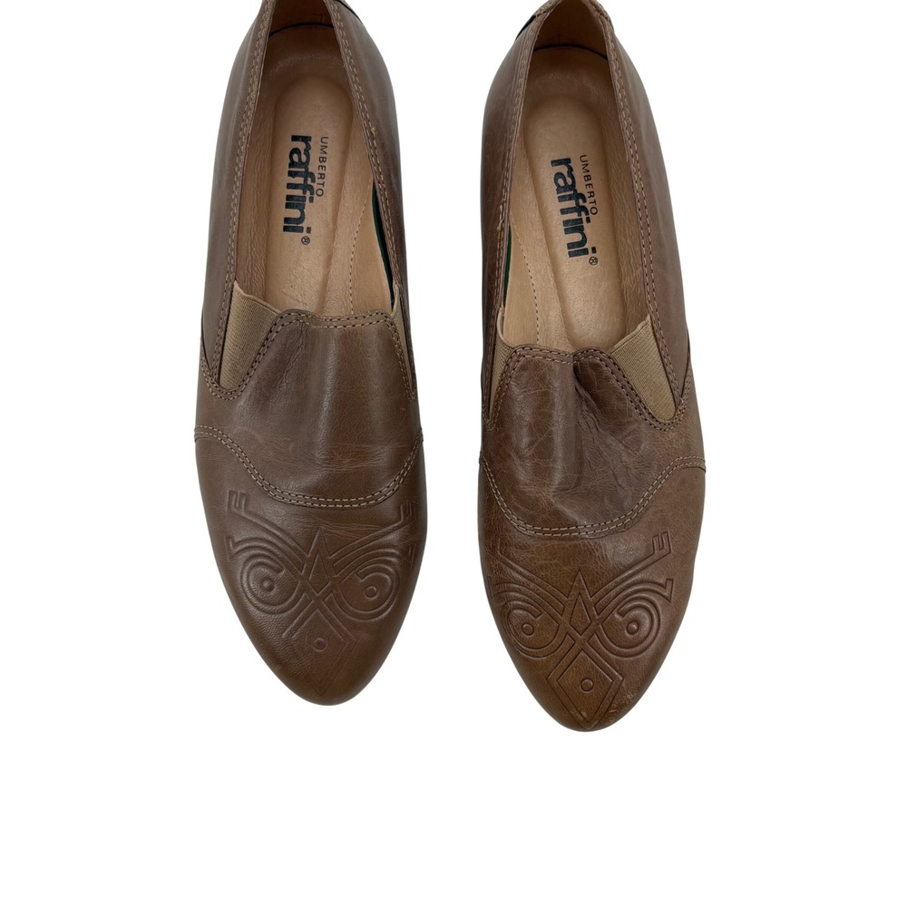 Umberto Raffini Tan Leather Embossed Loafer Flats Women's Size‎ 37